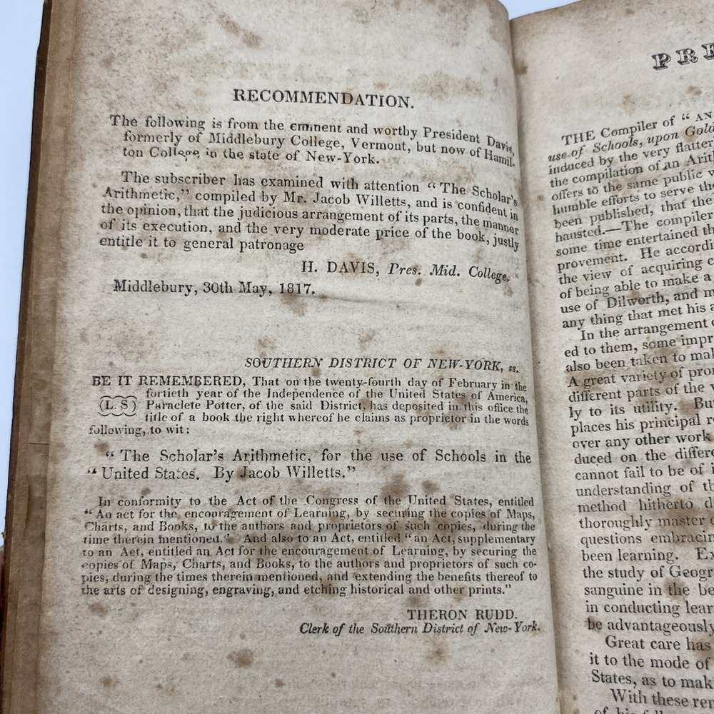 Antique 1822 The Scholar's Arithmetic Jacob Willetts Math School Book Leather - Picture 6 of 7